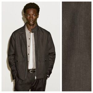 NWT. Massimo Dutti Man Dark Brown 100% Linen Bomber Jacket. Size L.